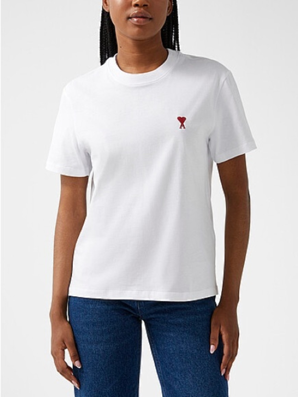 Ami White Short-Sleeve Tee with Small Maroon Heart Logo